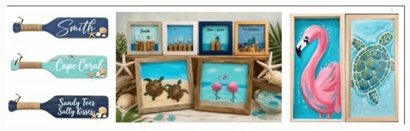 Coastal Wood Oar, Sea Glass Bird & Painted Panel Craft Workshop-Bubbas Roadhouse & Saloon CAPE CORAL